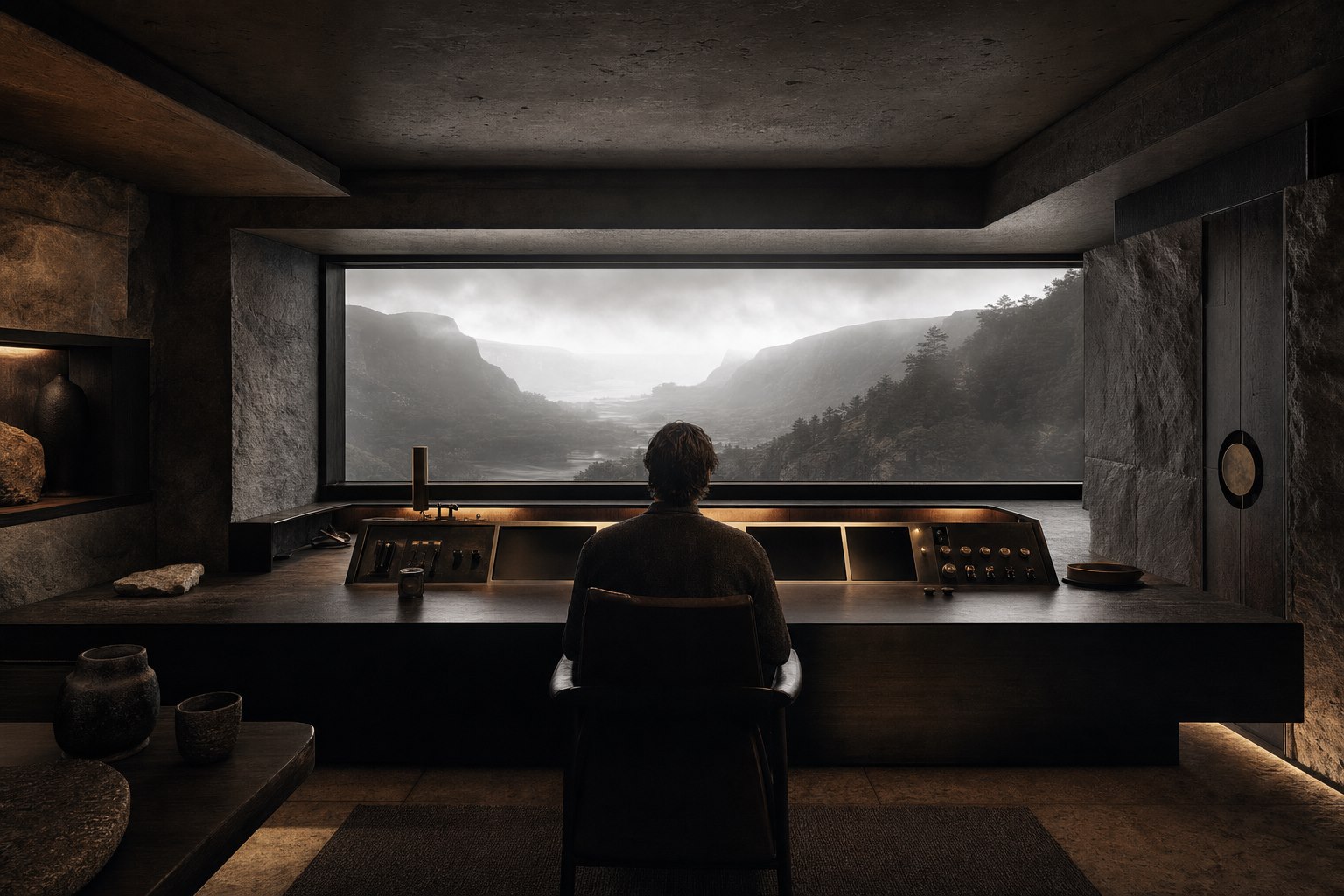 A private operator room overlooking mountains